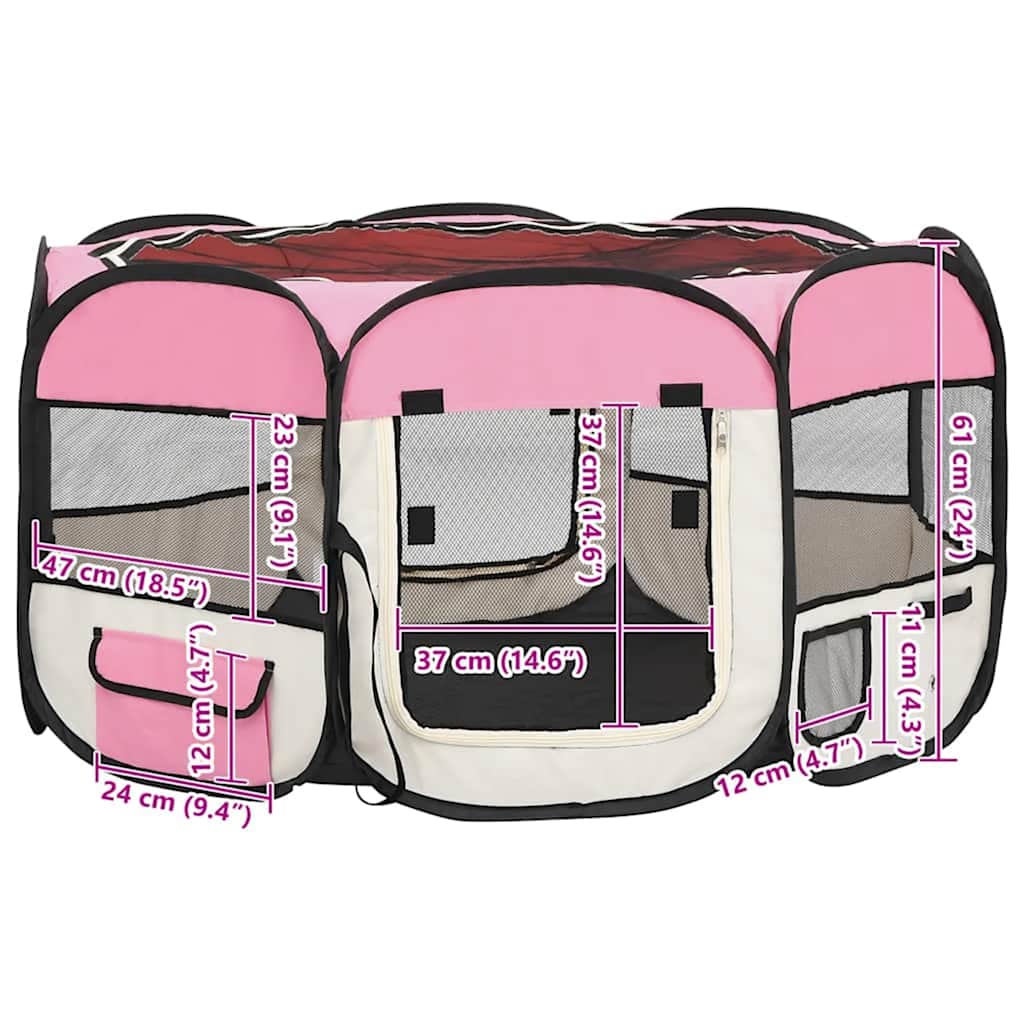 Box per Cani Pieghevole con Borsa Trasporto Rosa 125x125x61 cm