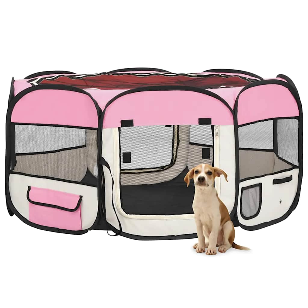 Box per Cani Pieghevole con Borsa Trasporto Rosa 145x145x61 cm