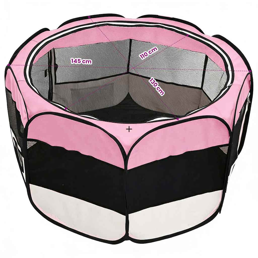 Box per Cani Pieghevole con Borsa Trasporto Rosa 145x145x61 cm