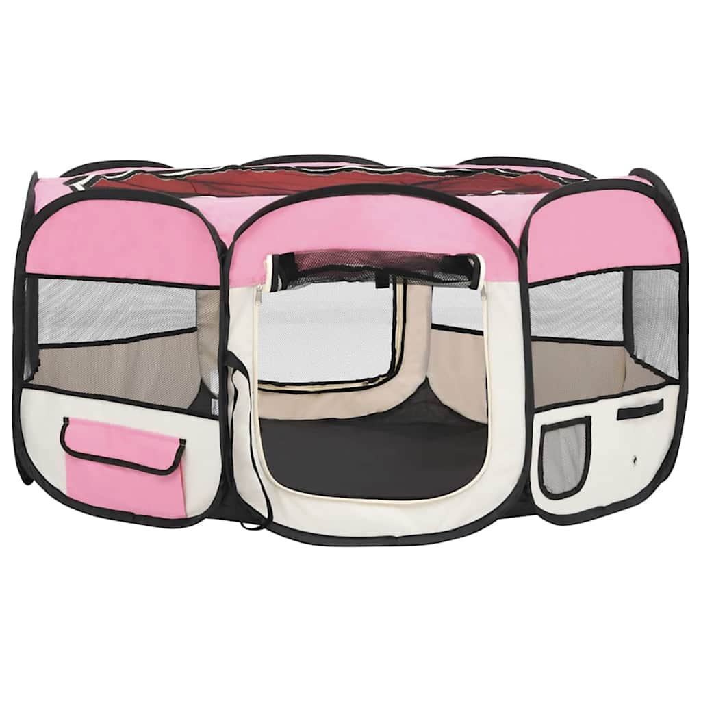 Box per Cani Pieghevole con Borsa Trasporto Rosa 145x145x61 cm