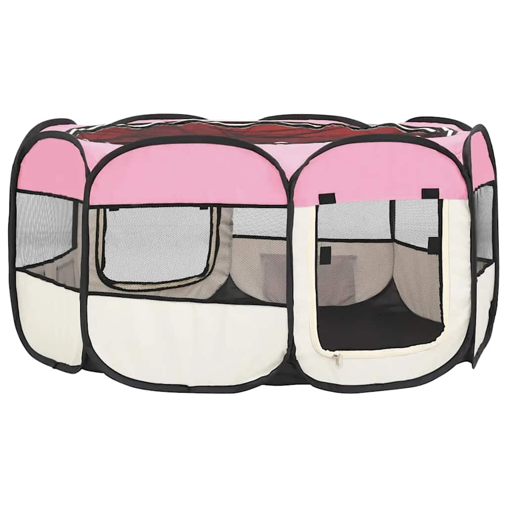 Box per Cani Pieghevole con Borsa Trasporto Rosa 145x145x61 cm