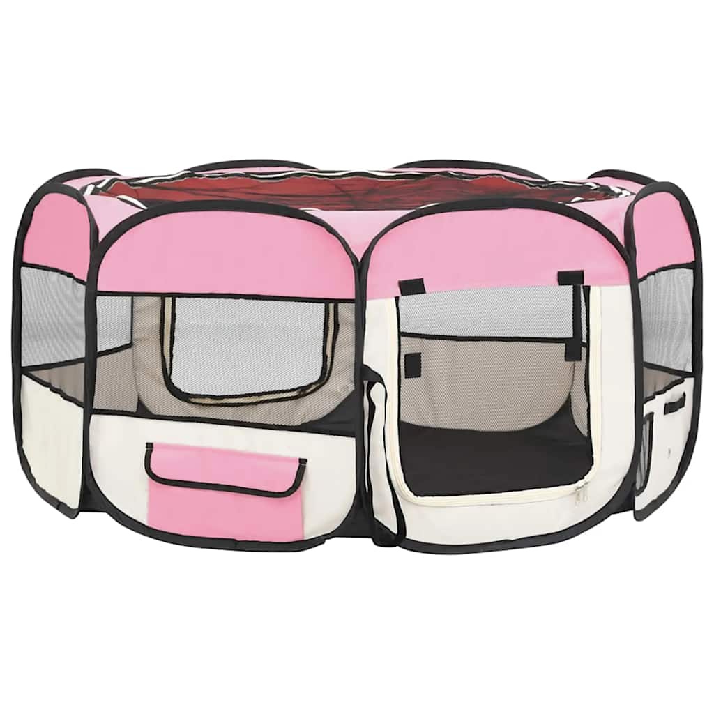 Box per Cani Pieghevole con Borsa Trasporto Rosa 145x145x61 cm