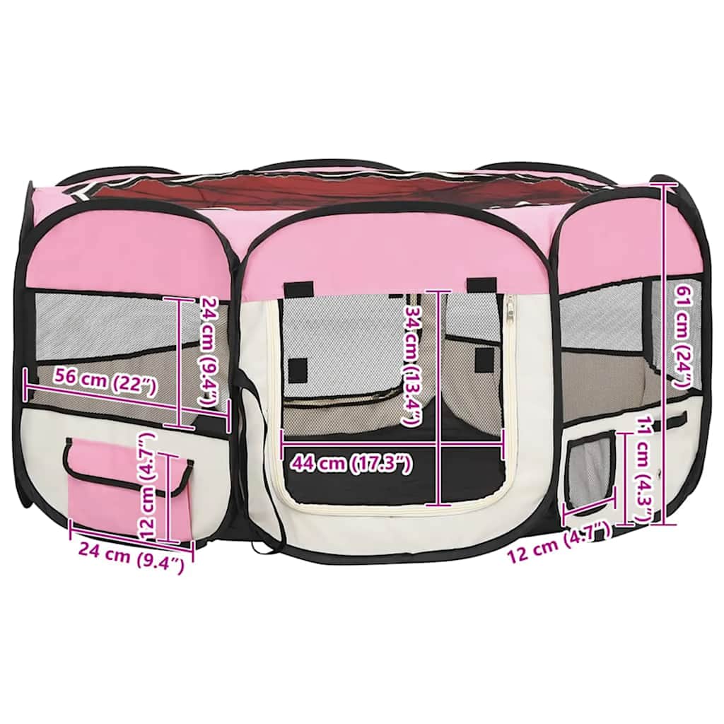 Box per Cani Pieghevole con Borsa Trasporto Rosa 145x145x61 cm