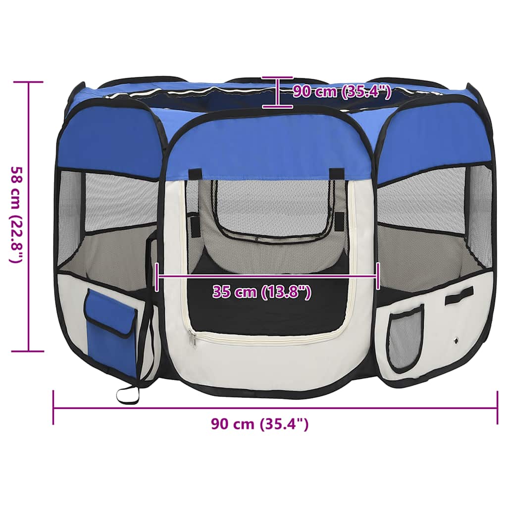 Box per Cani Pieghevole con Borsa Trasporto Blu 90x90x58 cm