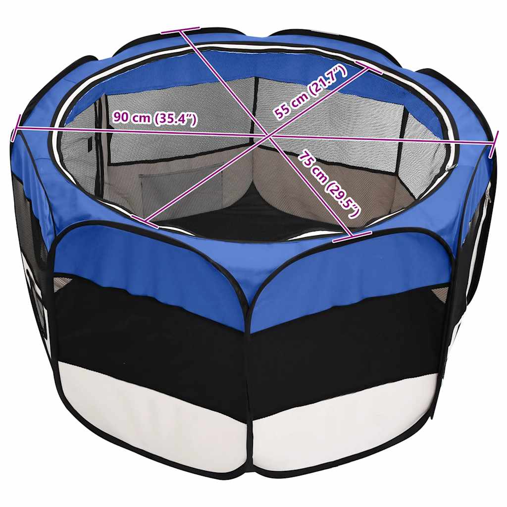 Box per Cani Pieghevole con Borsa Trasporto Blu 90x90x58 cm