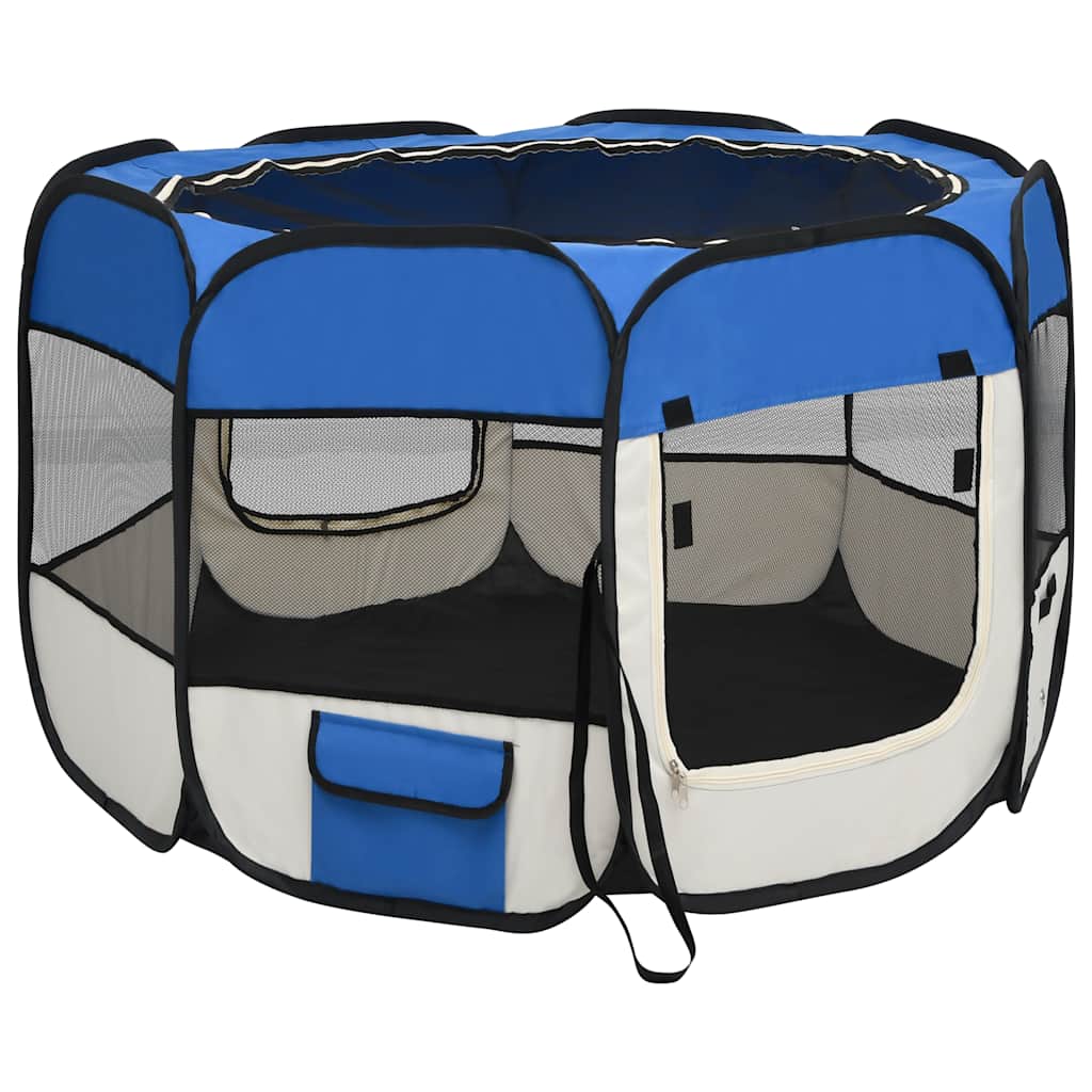 Box per Cani Pieghevole con Borsa Trasporto Blu 90x90x58 cm