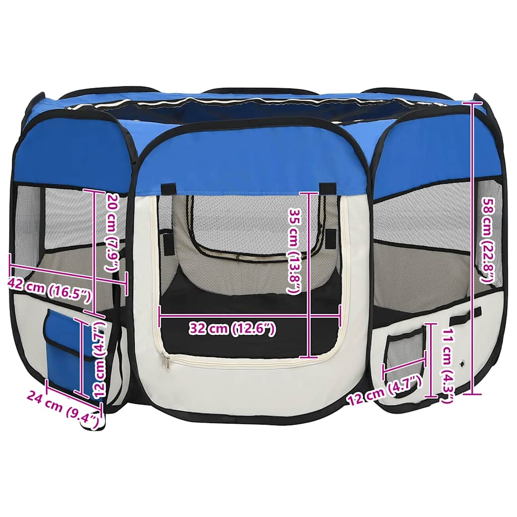 Box per Cani Pieghevole con Borsa Trasporto Blu 110x110x58 cm