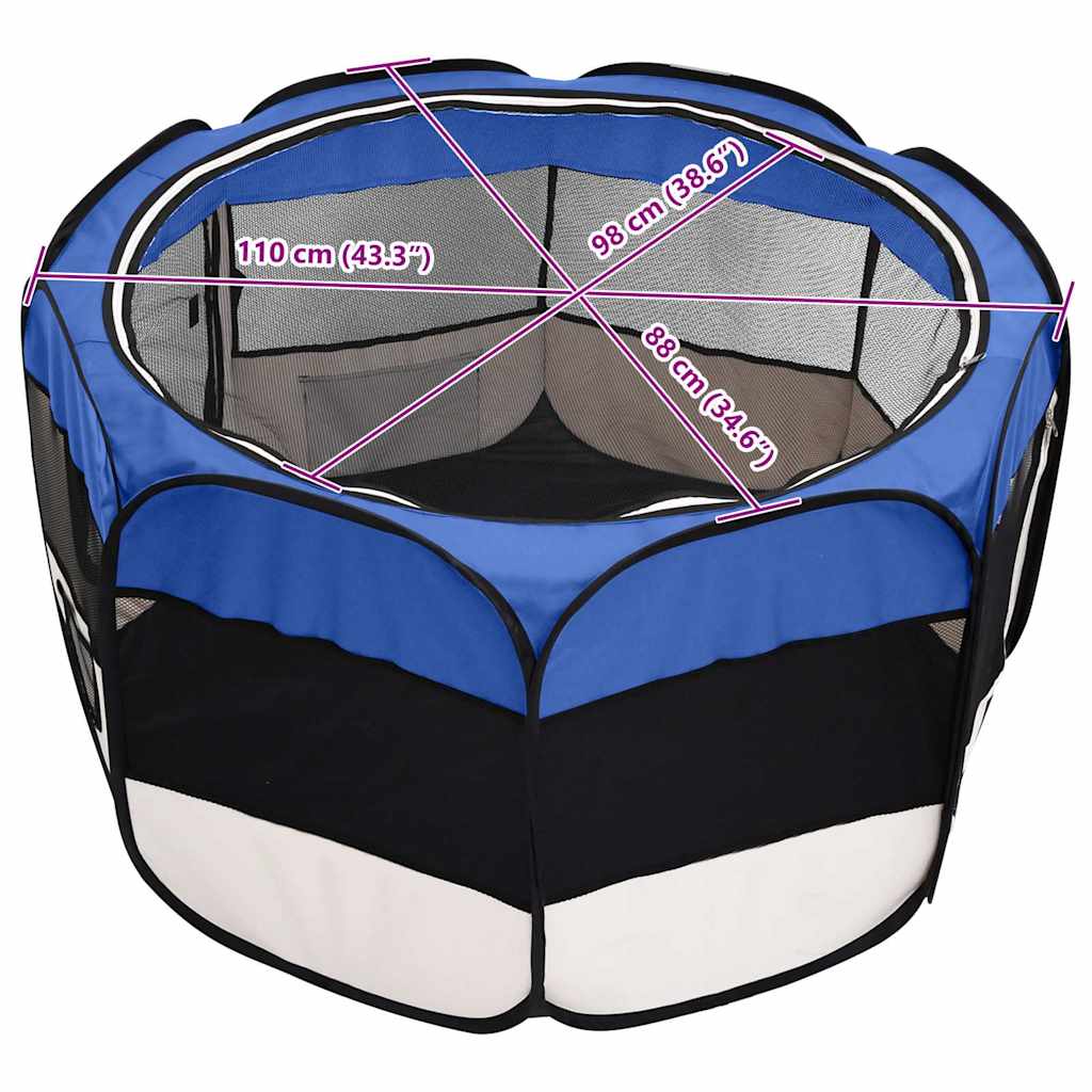 Box per Cani Pieghevole con Borsa Trasporto Blu 110x110x58 cm