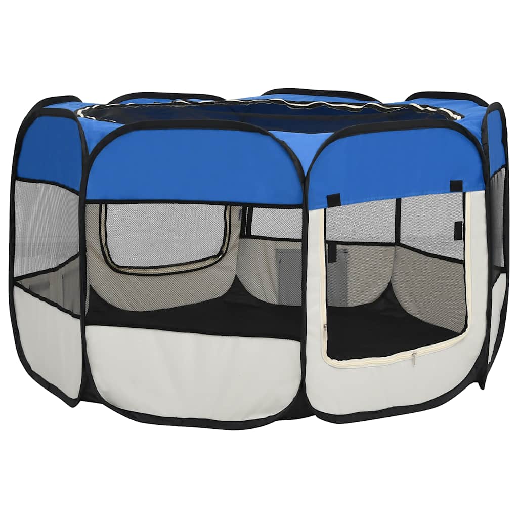 Box per Cani Pieghevole con Borsa Trasporto Blu 110x110x58 cm