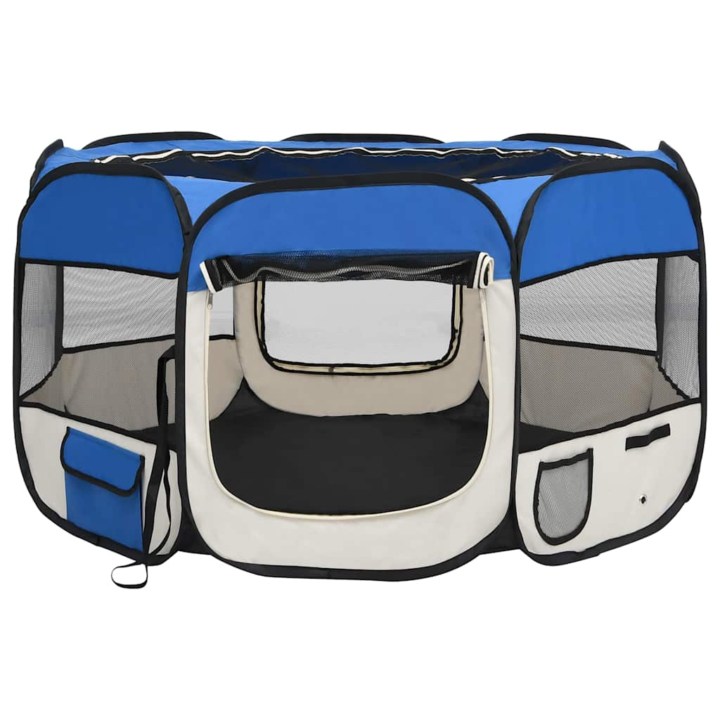 Box per Cani Pieghevole con Borsa Trasporto Blu 110x110x58 cm