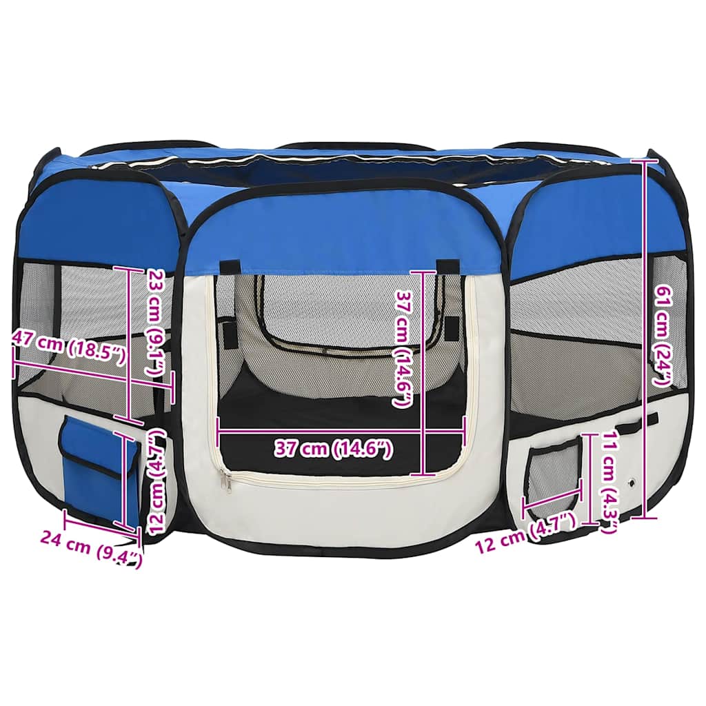 Box per Cani Pieghevole con Borsa Trasporto Blu 125x125x61 cm