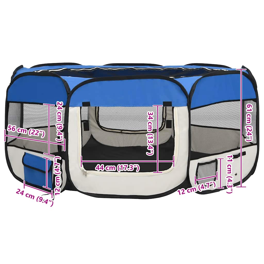 Box per Cani Pieghevole con Borsa Trasporto Blu 145x145x61 cm