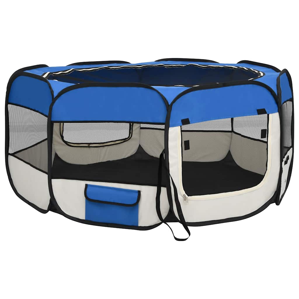 Box per Cani Pieghevole con Borsa Trasporto Blu 145x145x61 cm