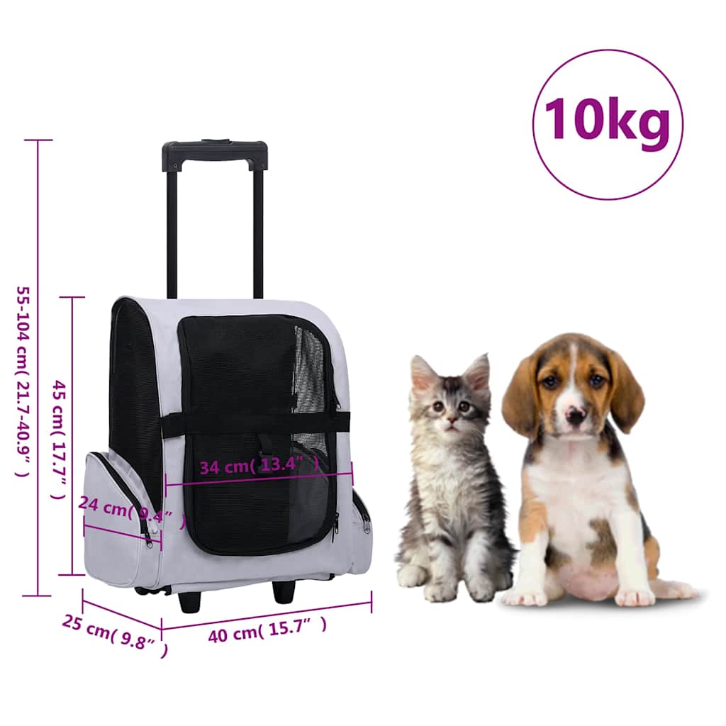 Trolley Trasportino per Animali Pieghevole Multifunzione Grigio
