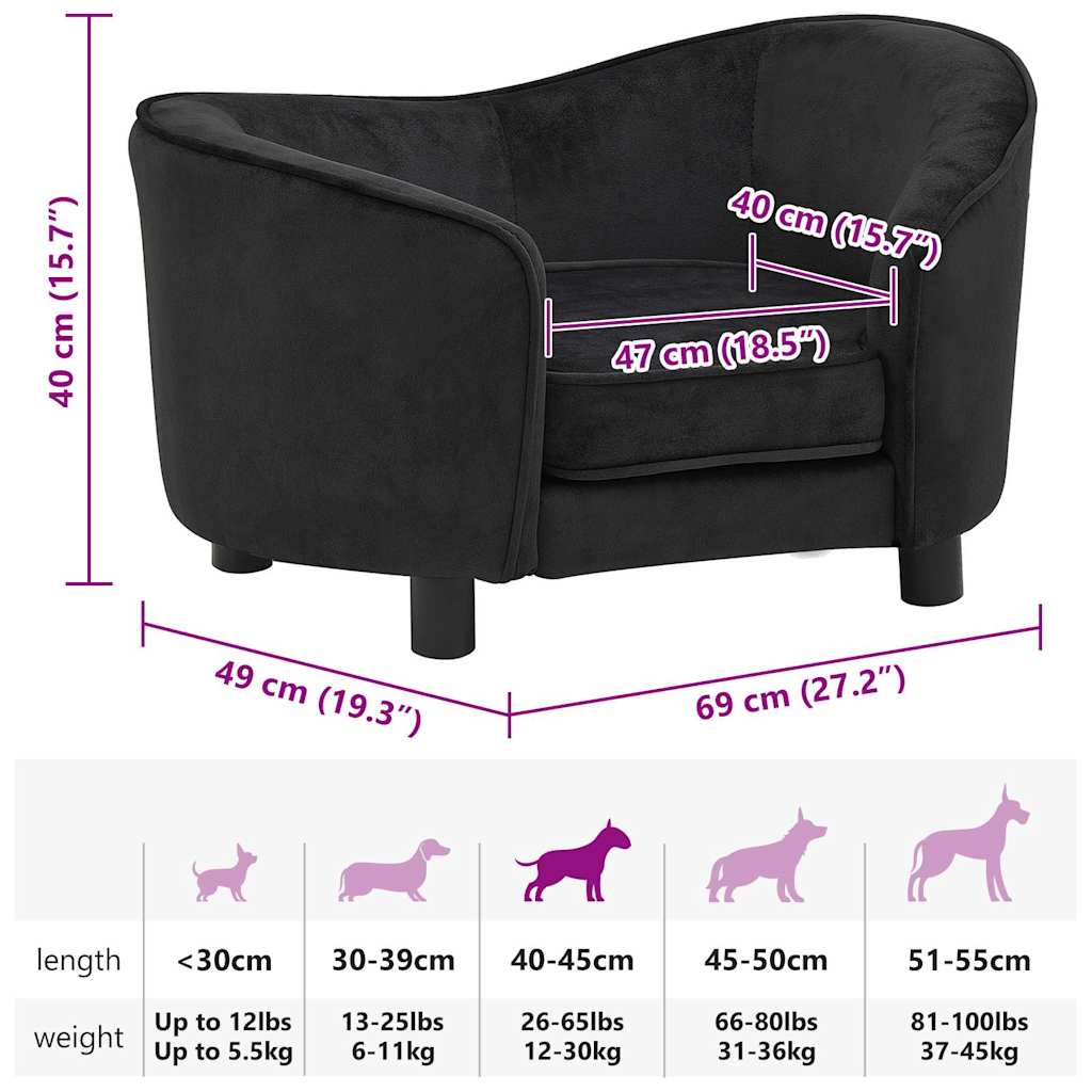 Divano per Cani Nero 69x49x40 cm in Peluche
