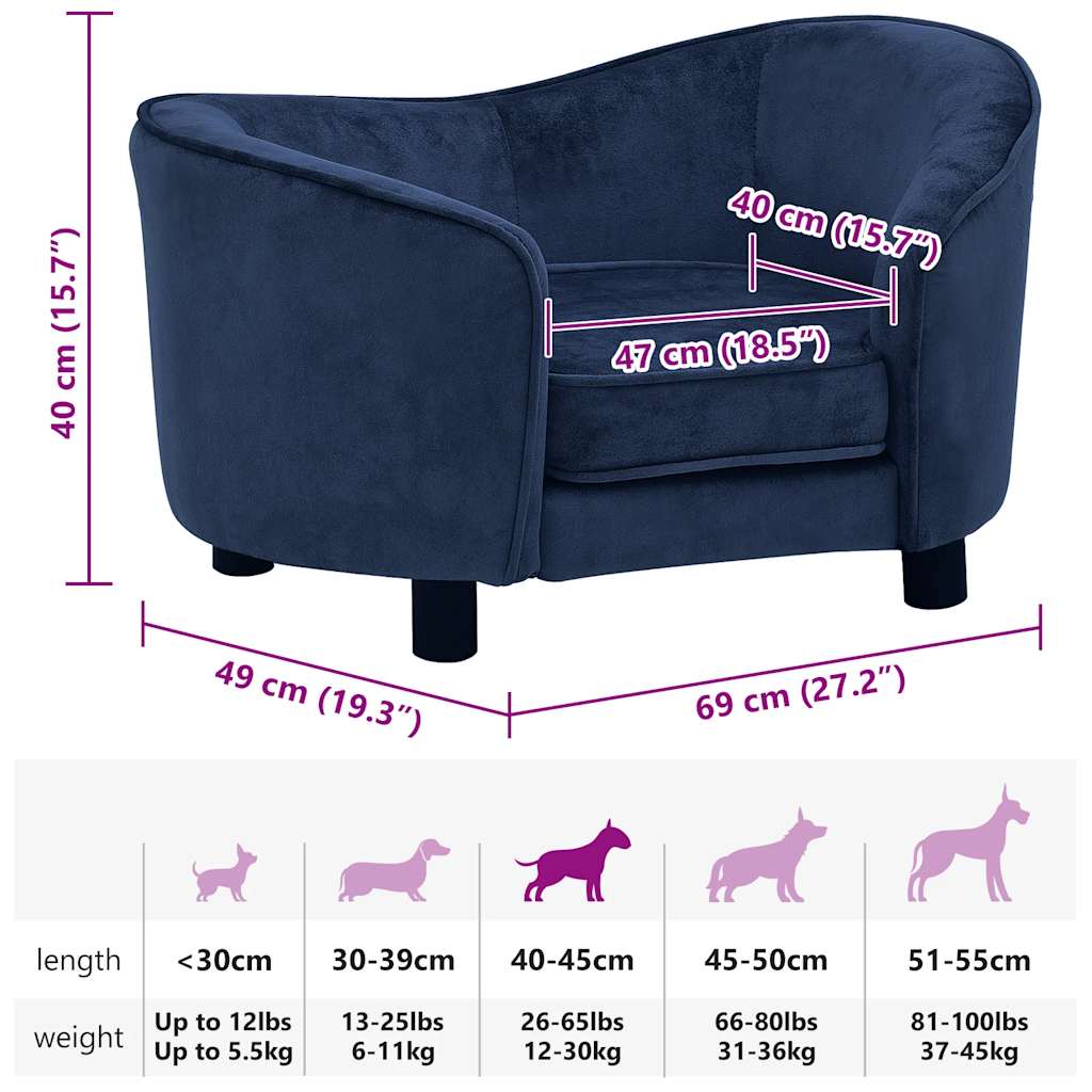 Divano per Cani Blu 69x49x40 cm in Peluche