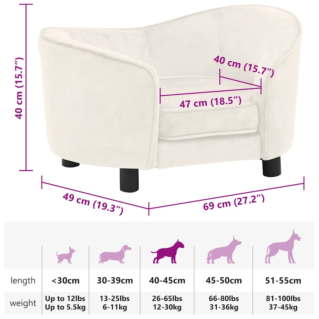 Divano per Cani Crema 69x49x40 cm in Peluche