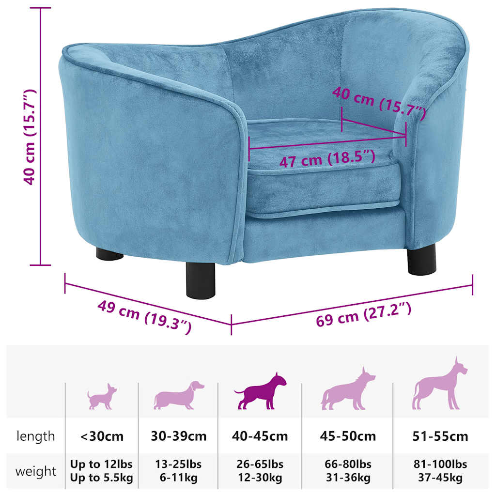 Divano per Cani Turchese 69x49x40 cm in Peluche