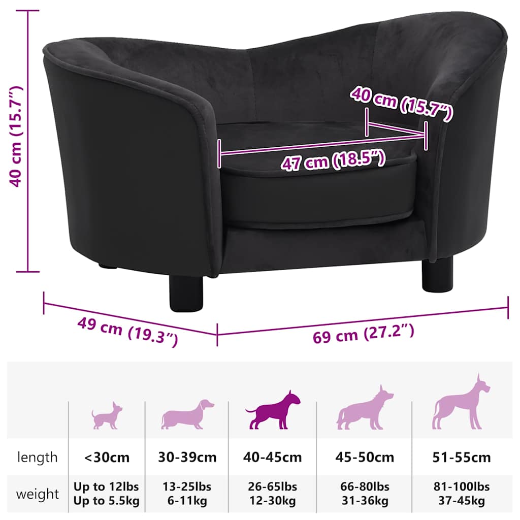 Divano per Cani Nero 69x49x40 cm in Peluche e Similpelle