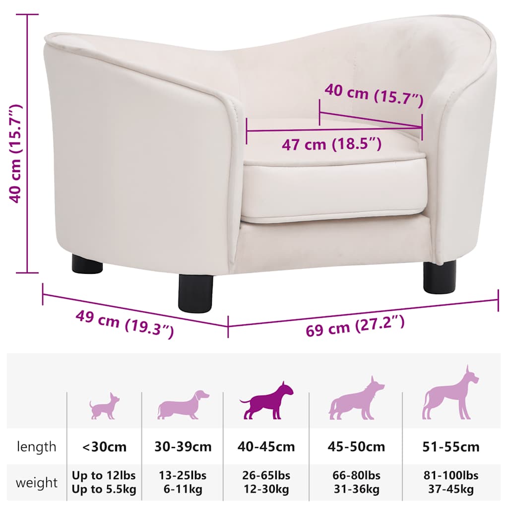 Divano per Cani Crema 69x49x40 cm in Peluche e Similpelle