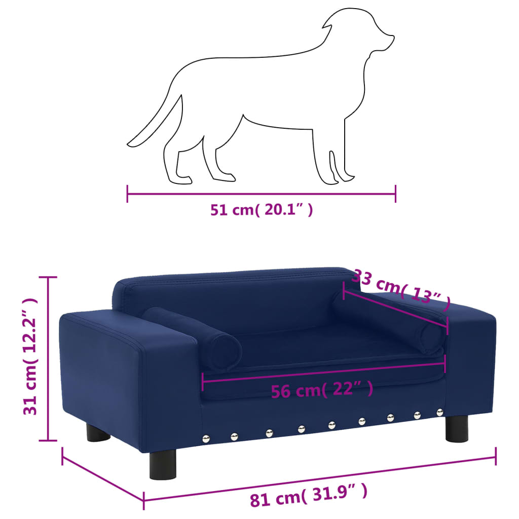 Divano per Cani Blu 81x43x31 cm in Peluche e Similpelle