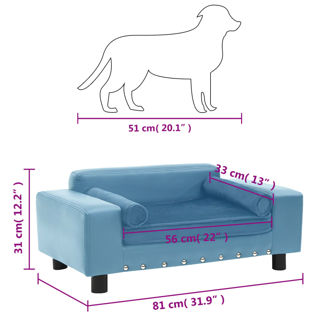 Divano per Cani Blu 81x43x31 cm in Peluche e Similpelle