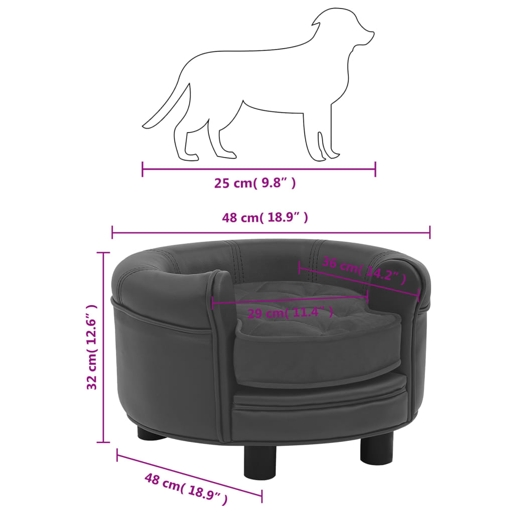 Divano per Cani Grigio Scuro 48x48x32cm in Peluche e Similpelle