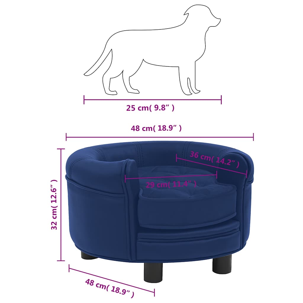 Divano per Cani Blu 48x48x32 cm in Peluche e Similpelle