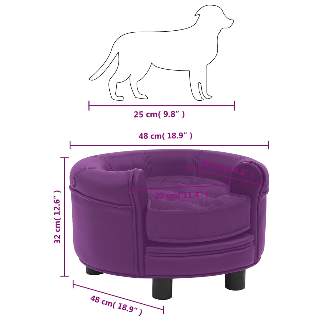 Divano per Cani Borgogna 48x48x32 cm in Peluche e Similpelle