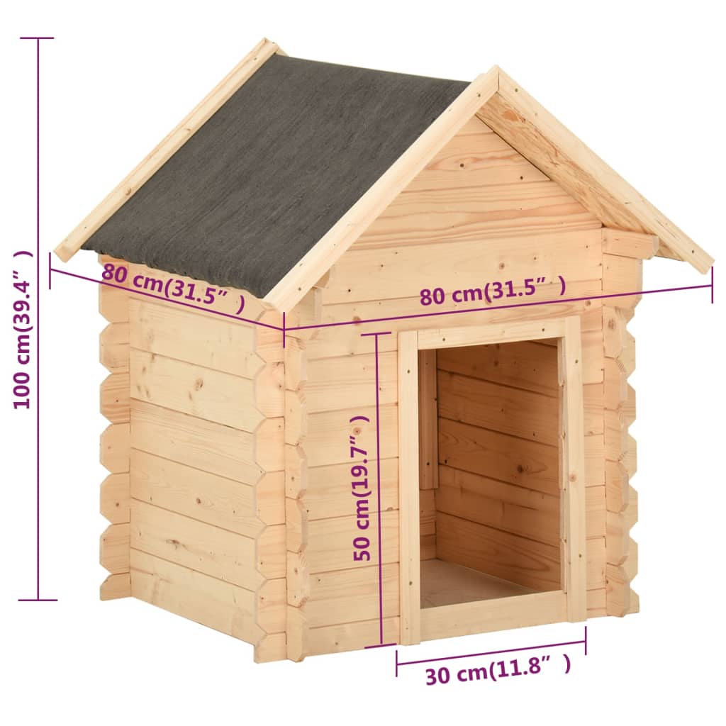 Cuccia per Cani 80x80x100,6 cm in Legno Massello di Pino