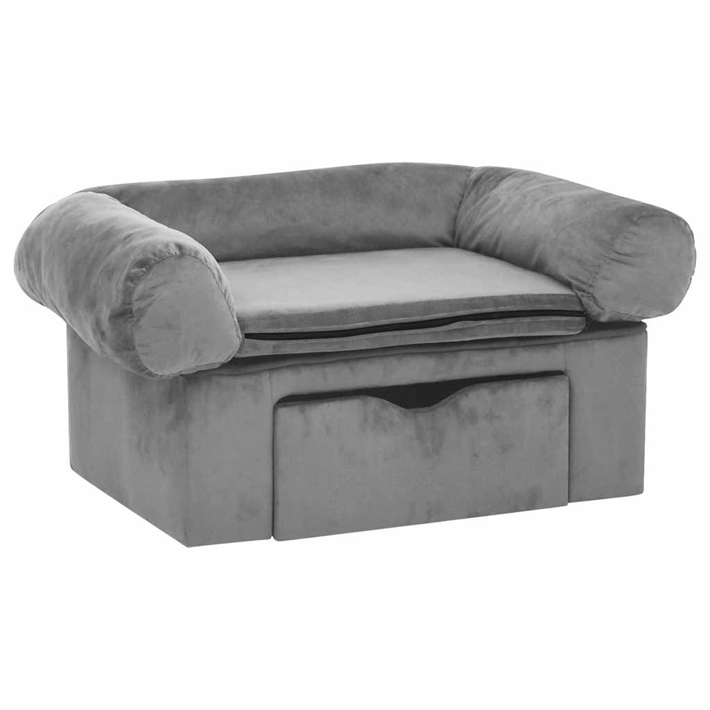 Divano per Cani con Cassetto Grigio 75x50x38 cm in Peluche