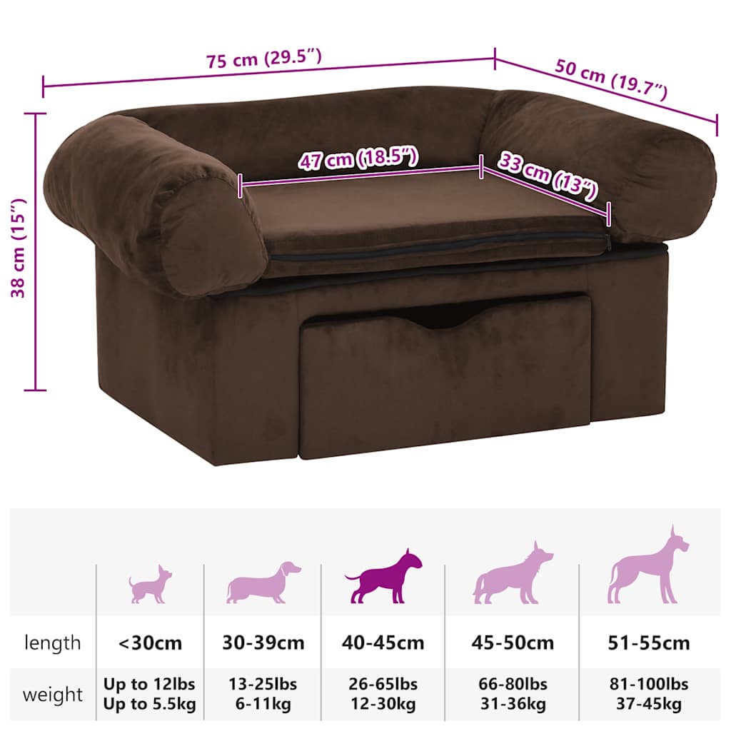 Divano per Cani con Cassetto Marrone 75x50x38 cm in Peluche