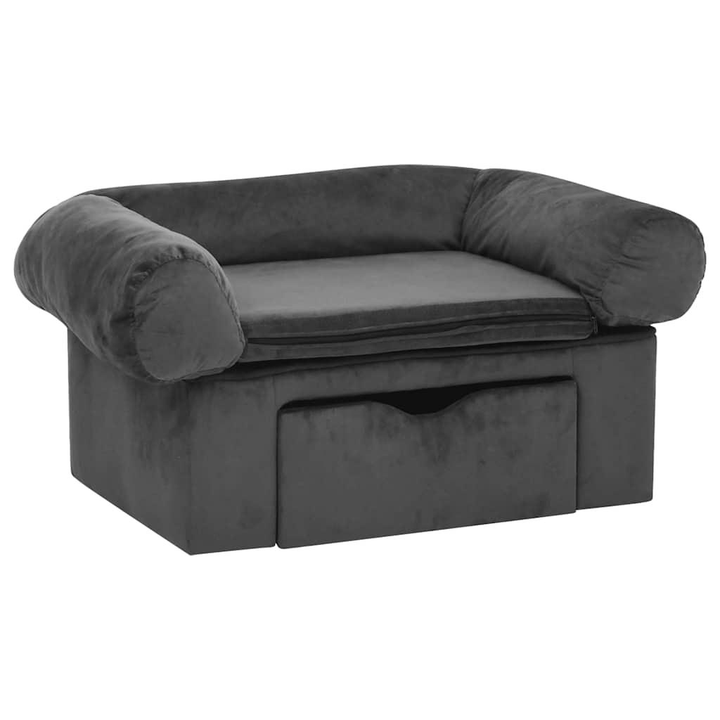 Divano per Cani con Cassetto Grigio Scuro 75x50x38cm in Peluche