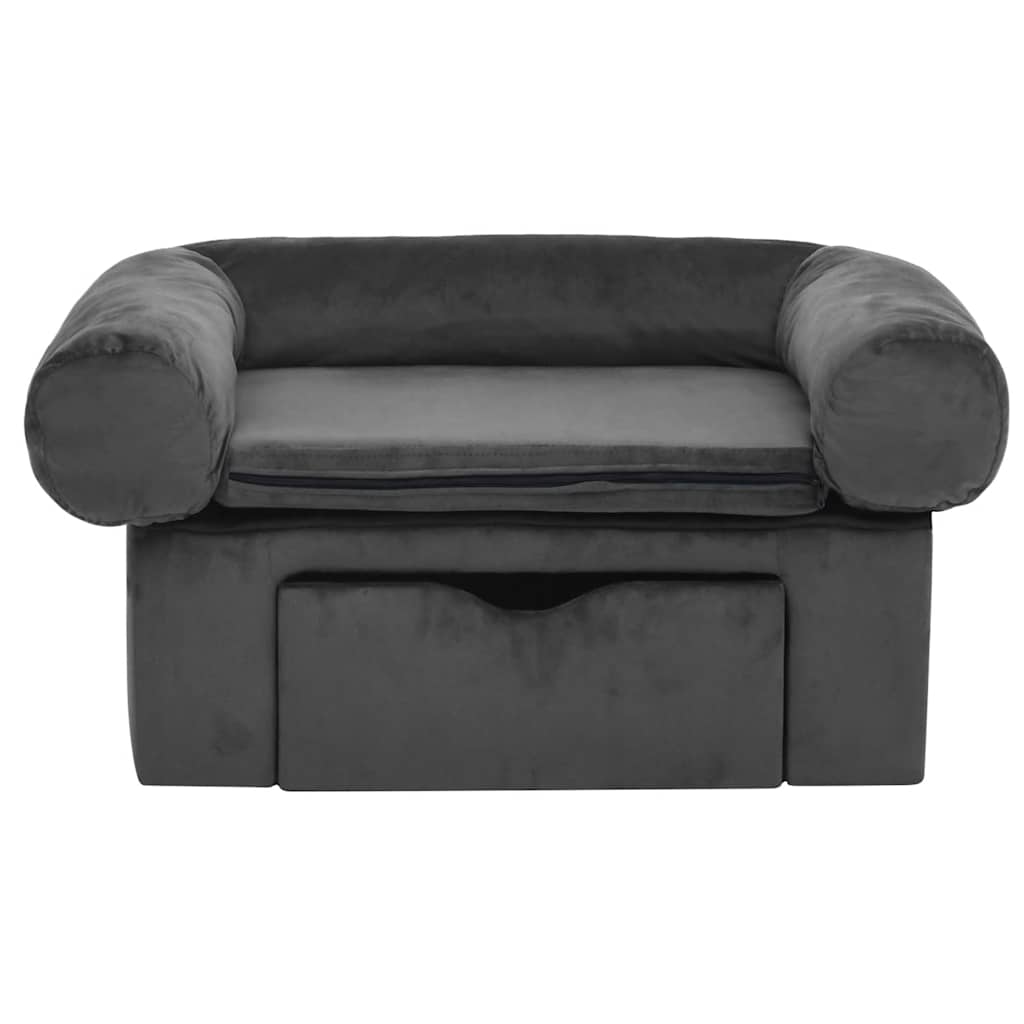 Divano per Cani con Cassetto Grigio Scuro 75x50x38cm in Peluche