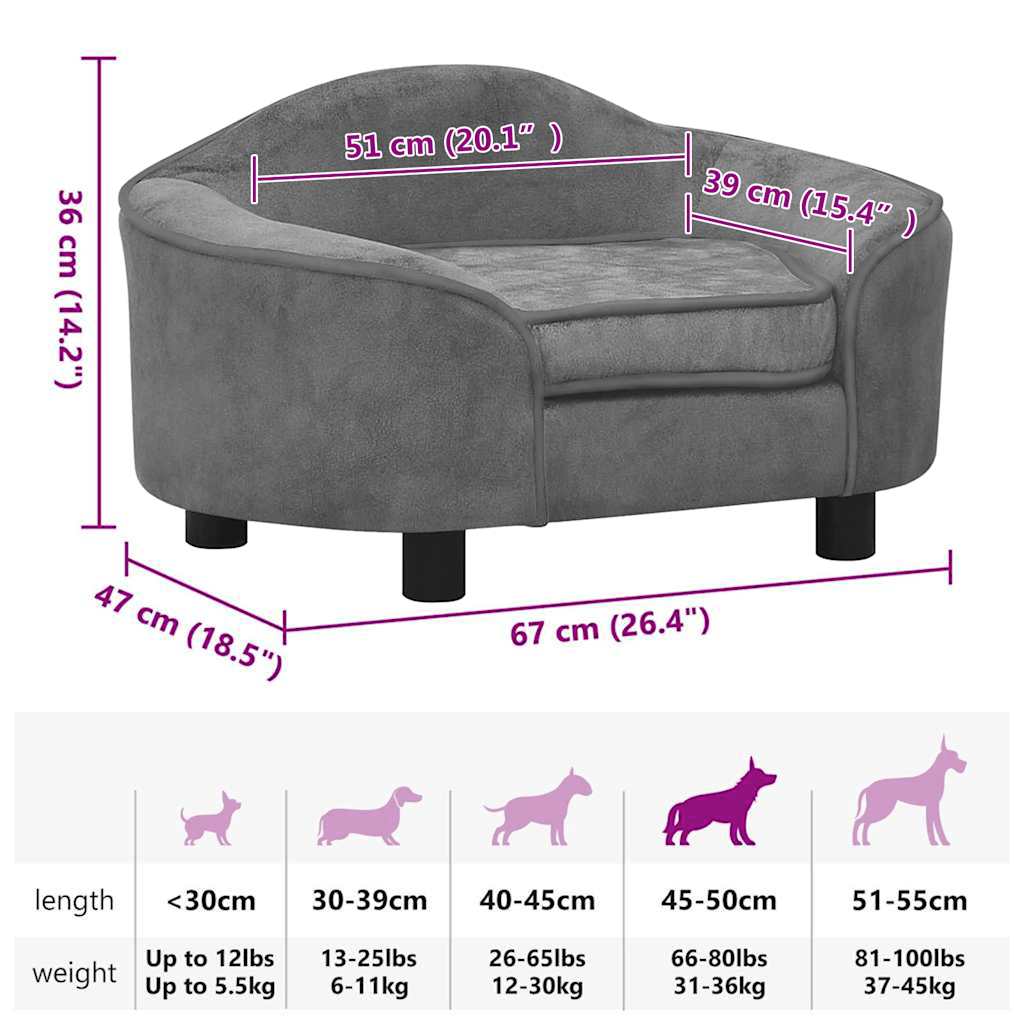Divano per Cani Grigio 67x47x36 cm in Peluche