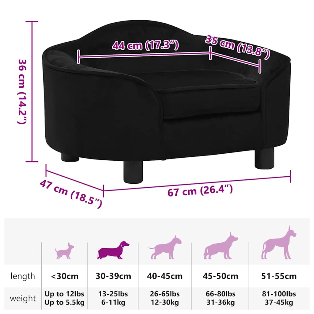 Divano per Cani Nero 67x47x36 cm in Peluche