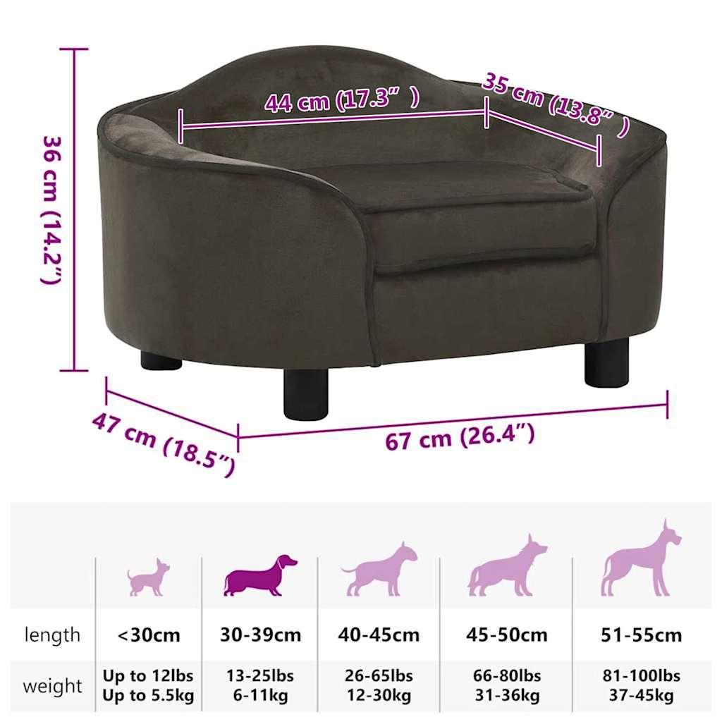 Divano per Cani Grigio Scuro 67x47x36 cm in Peluche