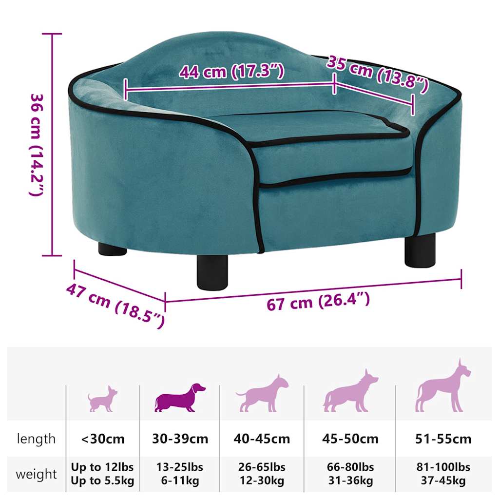 Divano per Cani Turchese 67x47x36 cm in Peluche