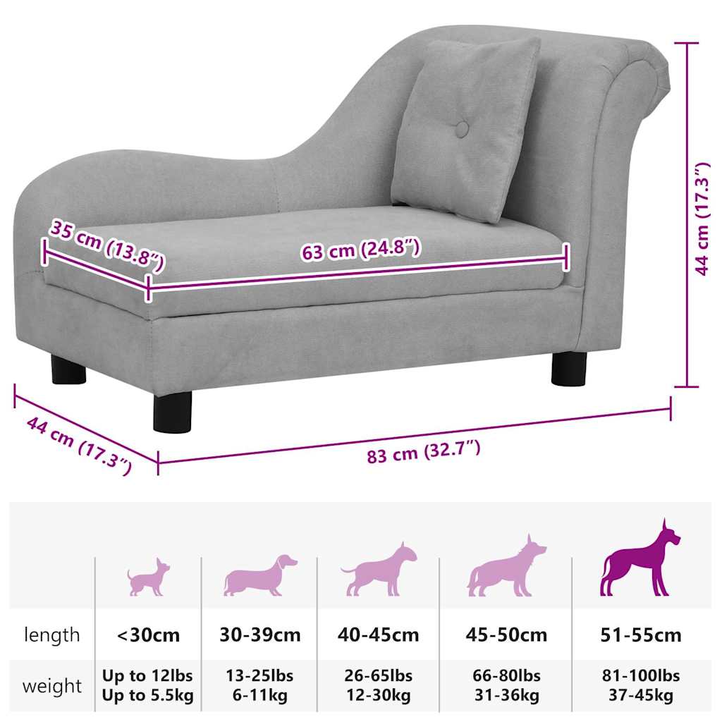 Divano per Cani con Cuscino Grigio 83x44x44 cm in Peluche