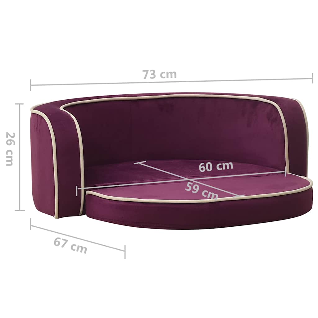 Divano Cani Pieghevole Bordeaux 73x67x26cm in Peluche e Cuscino