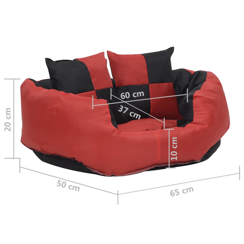 Cuscino per Cani Reversibile e Lavabile Rosso e Nero 65x50x20cm