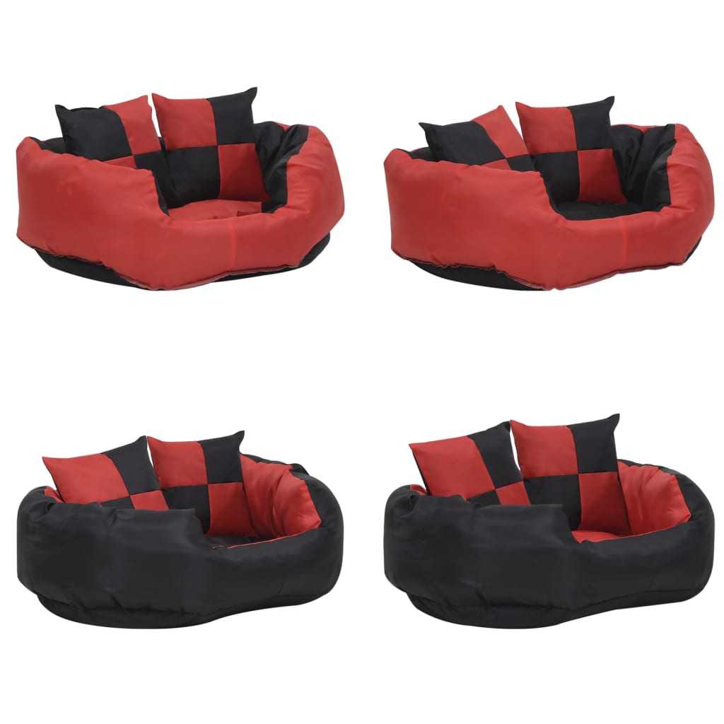 Cuscino per Cani Reversibile e Lavabile Rosso e Nero 65x50x20cm