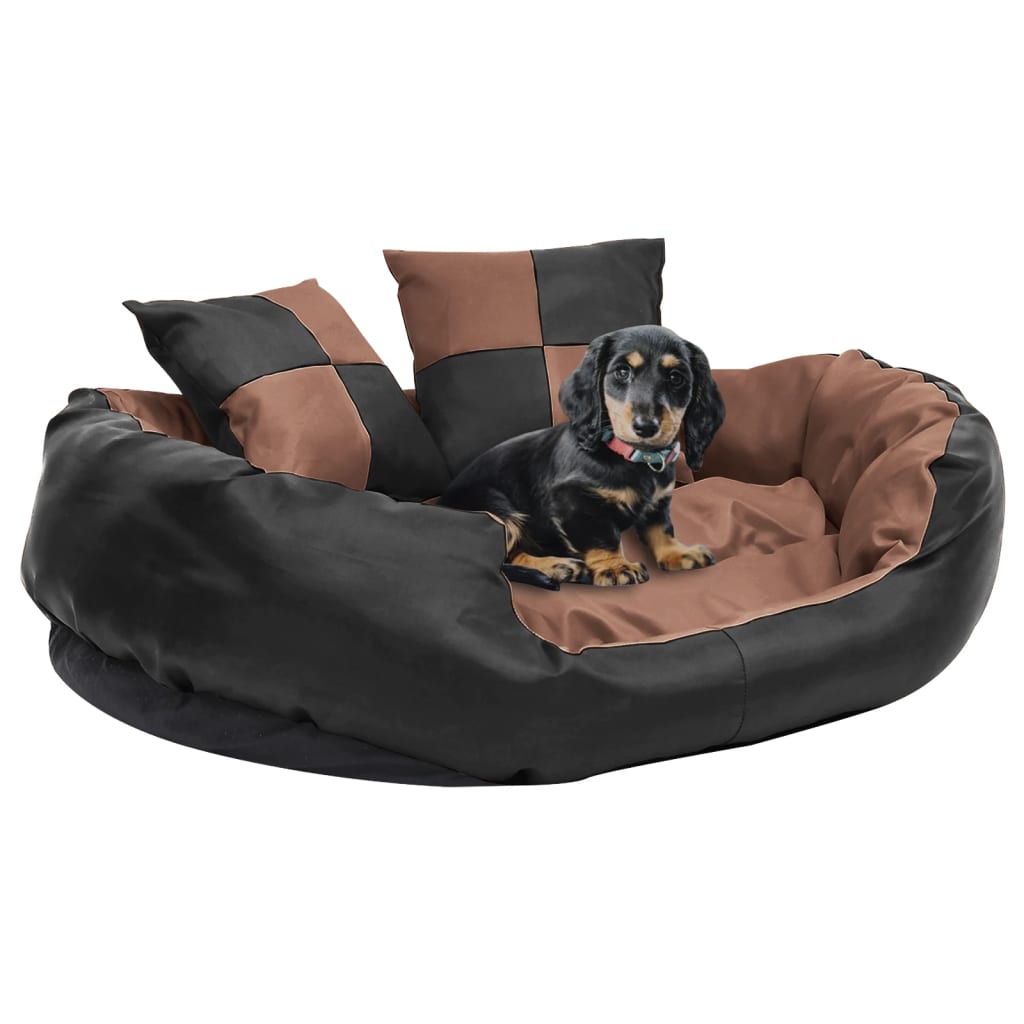 Cuscino per Cani Reversibile e Lavabile Nero Marrone 85x70x20cm