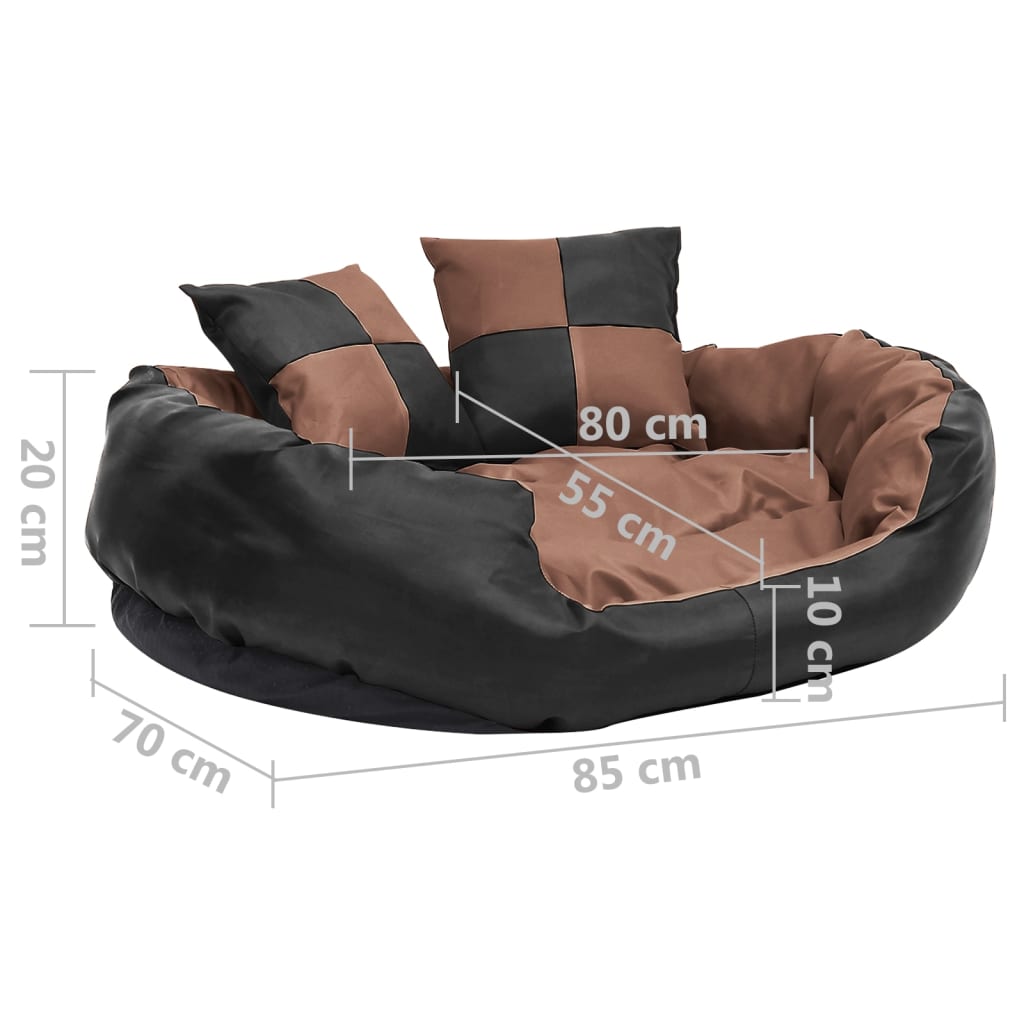 Cuscino per Cani Reversibile e Lavabile Nero Marrone 85x70x20cm