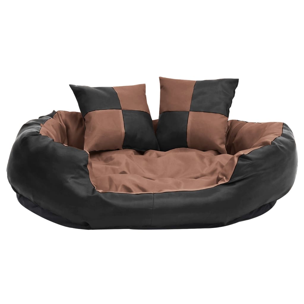 Cuscino per Cani Reversibile e Lavabile Nero Marrone 85x70x20cm