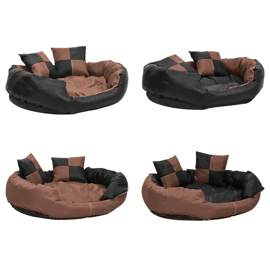 Cuscino per Cani Reversibile e Lavabile Nero Marrone 85x70x20cm