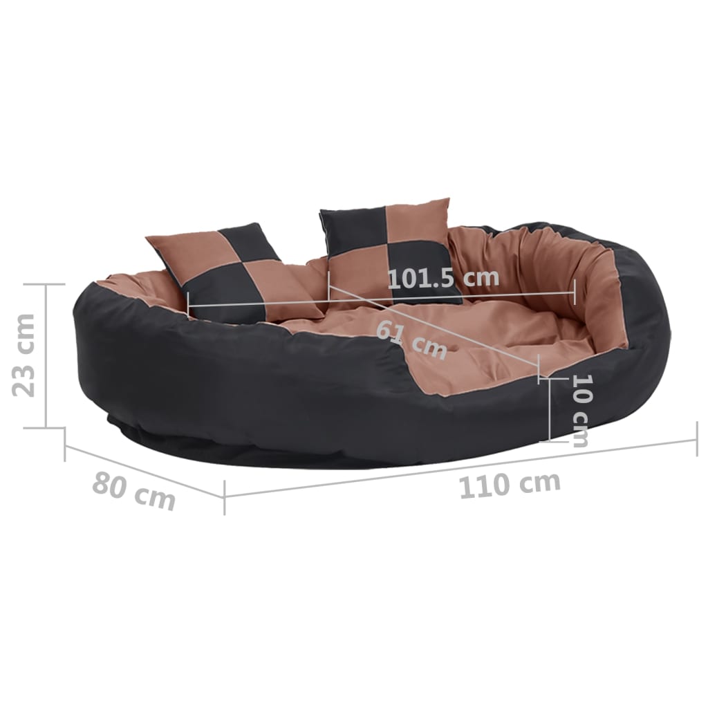 Cuscino per Cani Reversibile Lavabile Nero Marrone 110x80x23cm