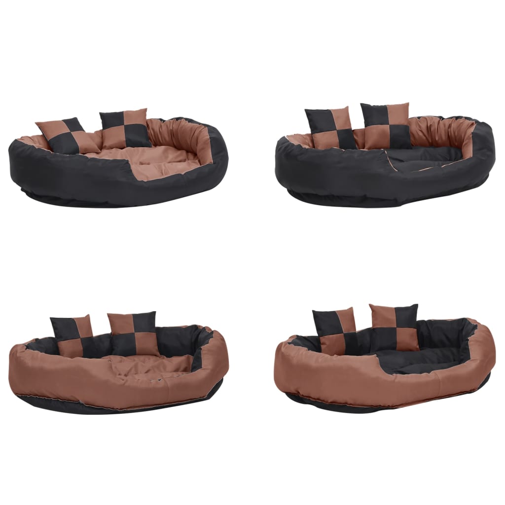 Cuscino per Cani Reversibile Lavabile Nero Marrone 110x80x23cm