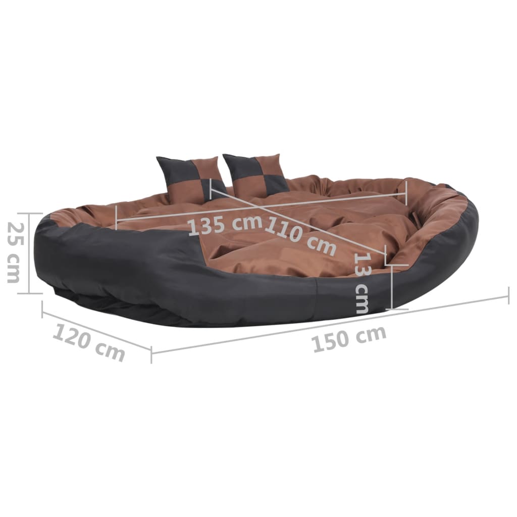 Cuscino per Cani Reversibile Lavabile Nero Marrone 150x120x25cm