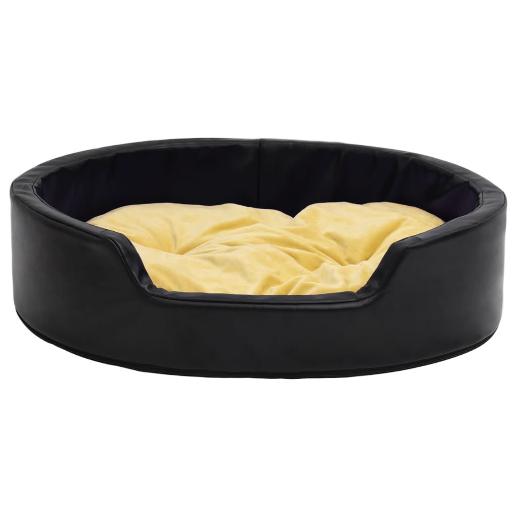 Lettino per Cani Nero e Giallo 79x70x19 cm Peluche e Similpelle